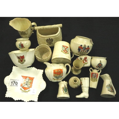 170 - Seventeen mixed Crested Ware items including Goss & Arcadian. P&P Group 3 (£25+VAT for the first lot... 