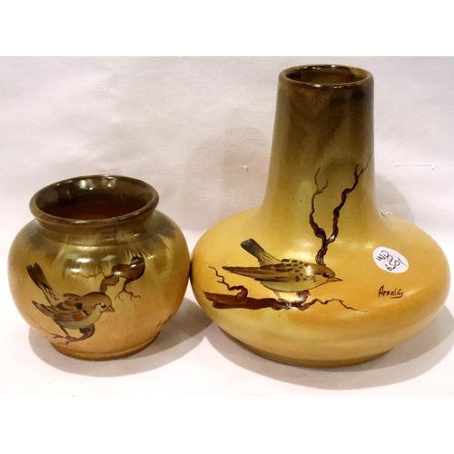 216 - Two hand painted vases, signed Arnald, tallest H: 15 cm. P&P Group 2 (£18+VAT for the first lot and ... 