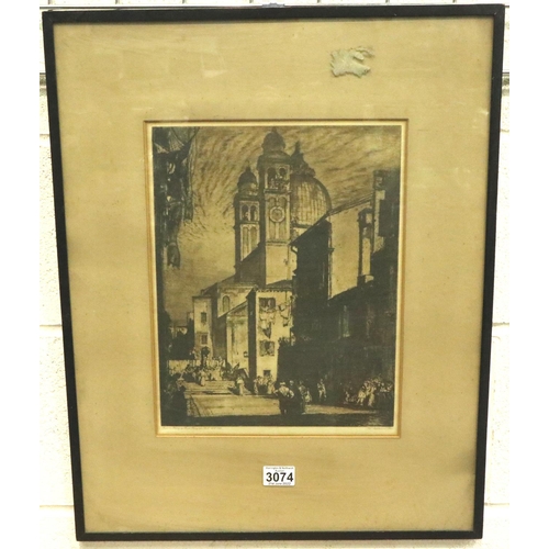 3074 - Frank Brangwyn RA (1867- 1956): engraving, procession, printed for the Architectural Press circa 192... 