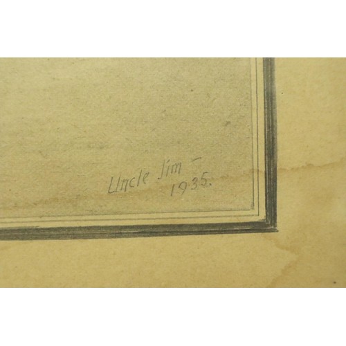 3067 - Unattributed 20th century pencil sketch, a happy family at Whipsnade, signed Uncle Jim and dated 193... 