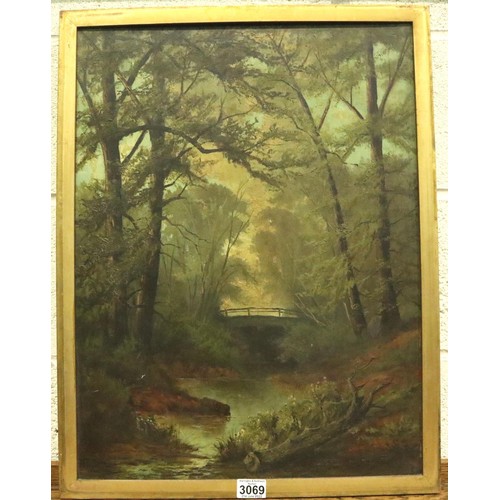 3069 - Ben H Fryar? (19th century): oil on board, An Old Bridge New Jersey America, label verso, 61 x 46 cm... 