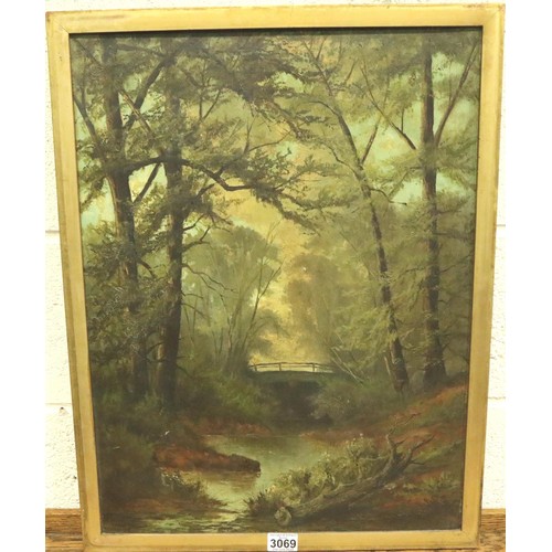 3069 - Ben H Fryar? (19th century): oil on board, An Old Bridge New Jersey America, label verso, 61 x 46 cm... 