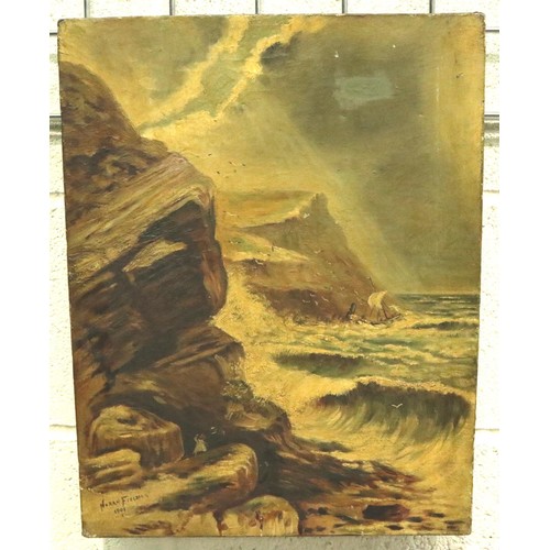 3070 - Nora Fielding (19th to early 20th century): oil on canvas, After The Storm, inscribed alongside rown... 