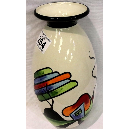 264 - Lorna Bailey lipped vase in the Fantasia Cottage pattern, H: 22 cm. No cracks, chips or visible rest... 