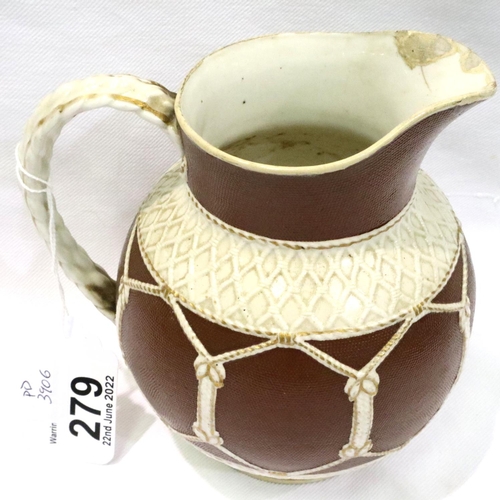 279 - Cobridge Ware jug with rope handle registration marks for June 1883, H: 15 cm. P&P Group 2 (£18+VAT ... 