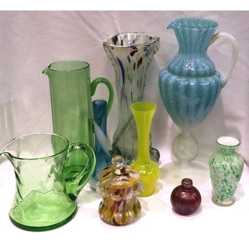 282 - Large collection of hand blown coloured glass ware including Murano vases etc. Not available for in-... 