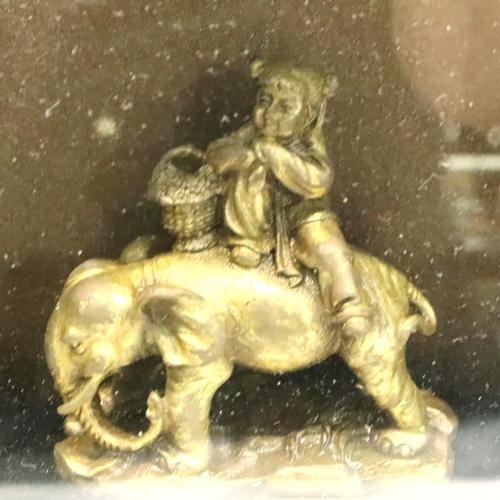 292 - Framed Chinese bronze man on elephant, overall 29 x 29 cm. P&P Group 3 (£25+VAT for the first lot an... 