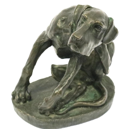 343 - Bronzed cast figure, scratching dog, after J L Spouse, H: 13 cm. P&P Group 1 (£14+VAT for the first ... 