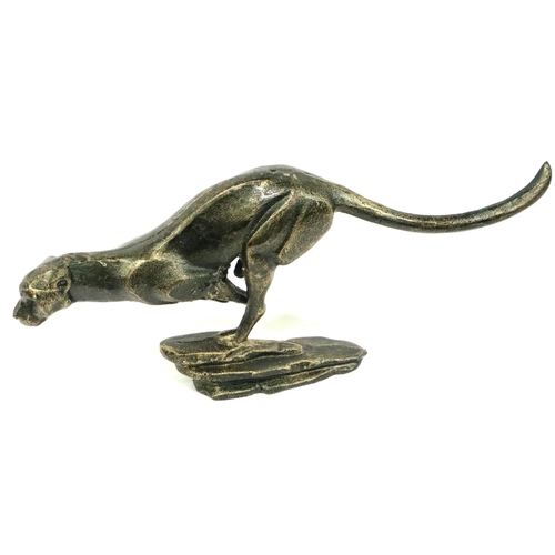 344 - Large bronze metal racing cheetah figure, H: 30 cm. P&P Group 2 (£18+VAT for the first lot and £3+VA... 