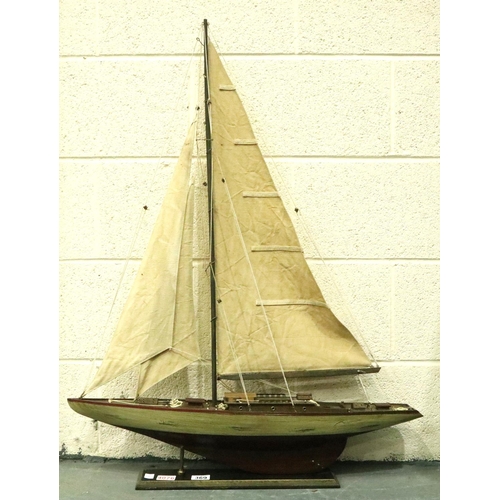 369 - Large scratch built pond yacht on stand, H: 90 cm. Not available for in-house P&P, contact Paul O'He... 