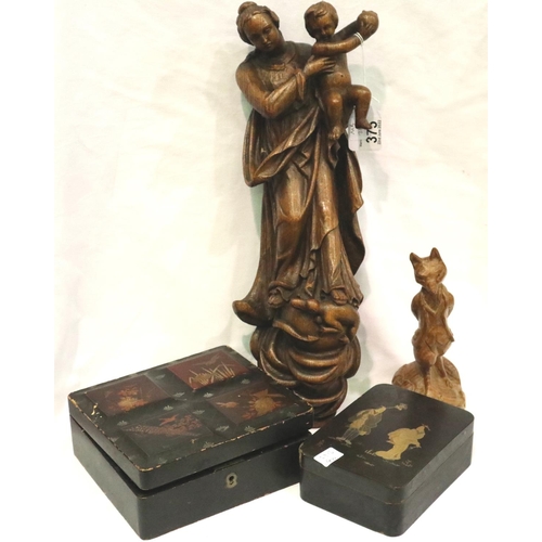 375 - Carved and lacquered wooden items. P&P Group 3 (£25+VAT for the first lot and £5+VAT for subsequent ... 