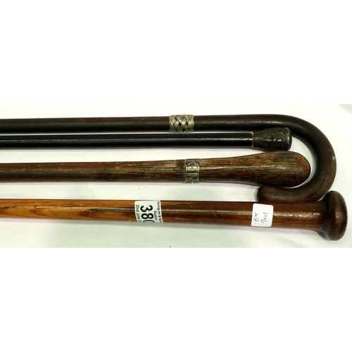 380 - Four walking sticks including silver mounted example. P&P Group 3 (£25+VAT for the first lot and £5+... 