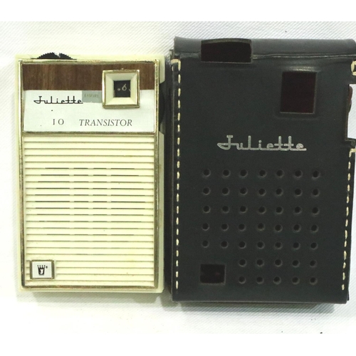 393 - Retro Juliette leather cased transistor radio. P&P Group 1 (£14+VAT for the first lot and £1+VAT for... 