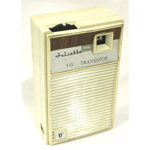 393 - Retro Juliette leather cased transistor radio. P&P Group 1 (£14+VAT for the first lot and £1+VAT for... 