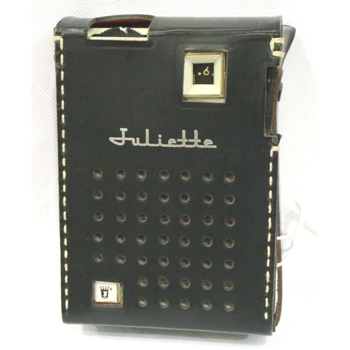 393 - Retro Juliette leather cased transistor radio. P&P Group 1 (£14+VAT for the first lot and £1+VAT for... 