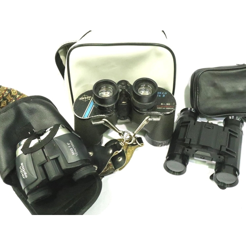 404 - Three pairs binoculars swift Apollo mk2 8 x 30 viper optics 8 x 22 and an unnamed pair. P&P Group 2 ... 