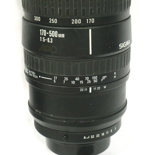 407 - Sigma Apo 170- 500mm, 5-6.3 zoom lens with hood, possibly Pentax fit, untested. P&P Group 2 (£18+VAT... 