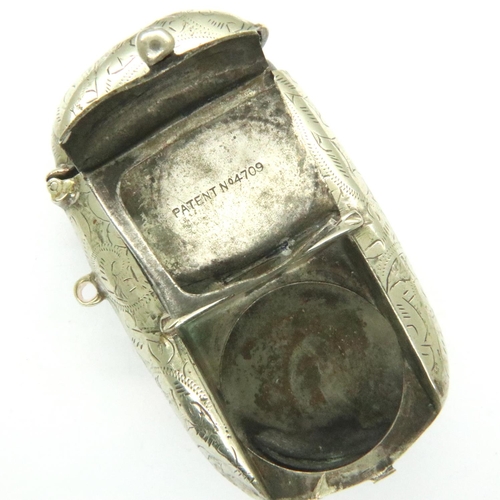 156 - Victorian silver plated vesta case, with incorporated stamp and coin box, H: 65 mm, 37g. P&P Group 1... 