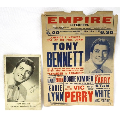 450A - Tony Bennett: a pen signed publicity shot (signed verso, printed signature to image) with a 1955 Liv... 