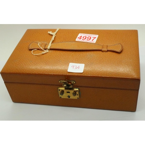 97A - Leather jewellery box with jewellery contents including Victorian beads. P&P Group 2 (£18+VAT for th... 