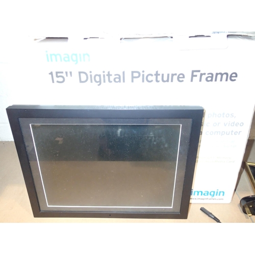 1061 - Imagin 15 inch Digital picture frame which also plays MP3 music or video files; boxed with cables an... 