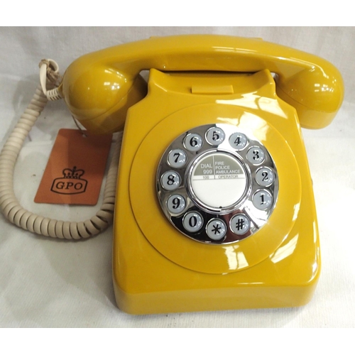 1154 - Mustard 1960/1970s style push button telephone, compatible with modern telephone banking and any sta... 