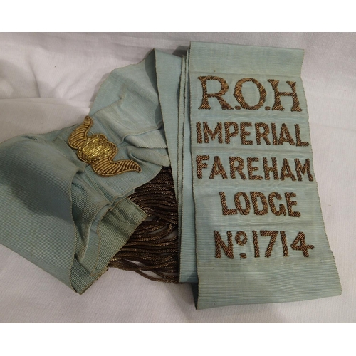 1173 - Vintage Masonic sash for ROH Imperial Fareham badge no 1714. P&P Group 1 (£14+VAT for the first lot ... 