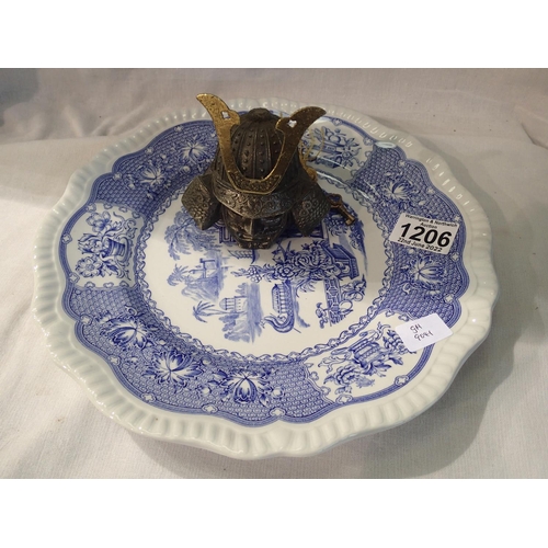 1206 - Large Spode blue and white service plate, D: 25 cm. Not available for in-house P&P, contact Paul O'H... 