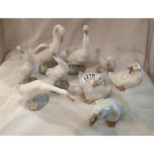 1218 - Nine mixed Lladro and Nao geese and ducklings figures. No cracks, chips or crazing. Not available fo... 