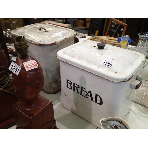 1256 - Two enamelled bread bins, H: 35 cm. Not available for in-house P&P, contact Paul O'Hea at Mailboxes ... 