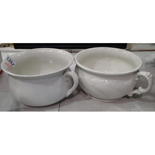 1262 - Two white ceramic chamber pots. Not available for in-house P&P, contact Paul O'Hea at Mailboxes on 0... 