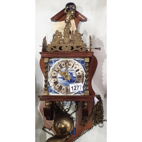 1277 - A 20th century Dutch atlas wall clock with delft style porcelain dial and silvered chapter ring, H: ... 