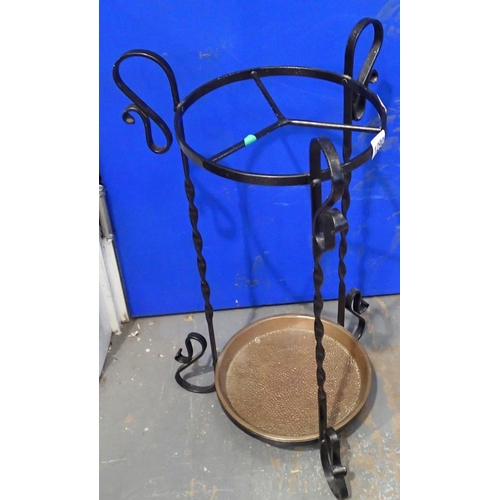 1290 - Cast metal and copper stick/umbrella stand, H: 60 cm. Not available for in-house P&P, contact Paul O... 