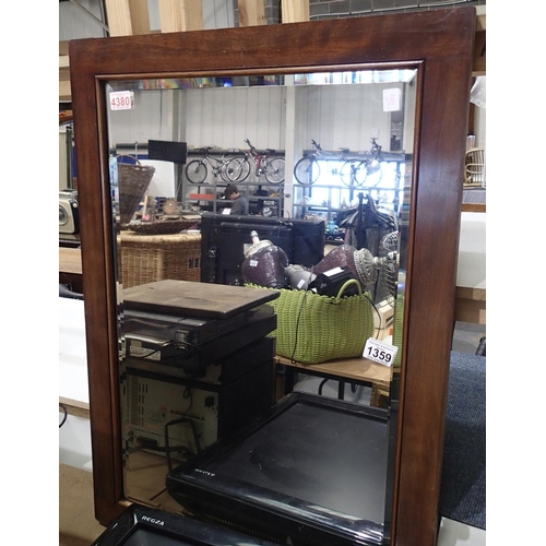 1359 - Large contemporary mahogany framed bevelled edge mirror, 45 x 90 cm H. Not available for in-house P&... 