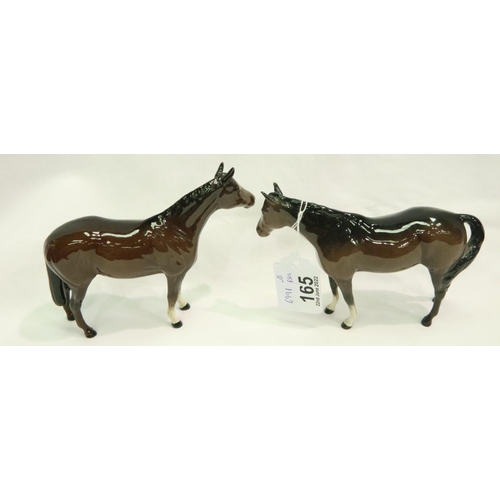 165 - Two Doulton brown horses, H : 12 cm. No cracks, chips or visible restoration. P&P Group 1 (£14+VAT f... 