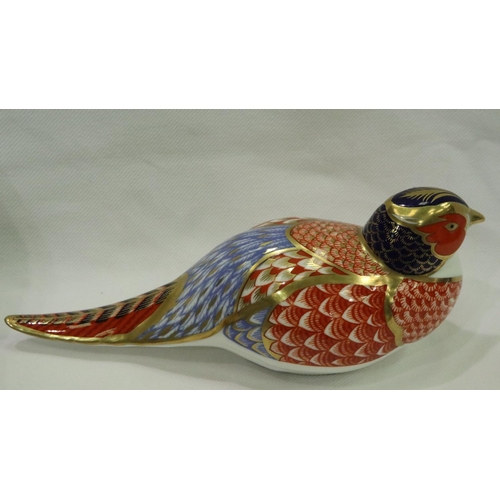 202 - Royal Crown Derby pheasant, with gold stopper, L: 18 cm. No cracks, chips or visible restoration. P&... 