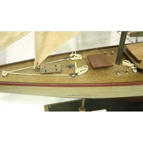 369 - Large scratch built pond yacht on stand, H: 90 cm. Not available for in-house P&P, contact Paul O'He... 