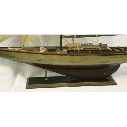 369 - Large scratch built pond yacht on stand, H: 90 cm. Not available for in-house P&P, contact Paul O'He... 