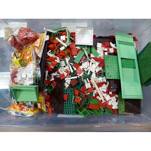 2126 - Large quantity of Bayko pieces , bricks, roof, bases, windows, doors, books etc. Contains three stor... 