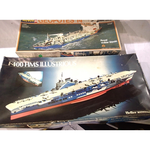 2050 - Revell 1/300 scale Geopotes 14 Dredger and Heller 1/400 scale H.M.S Illustrious Aircraft carrier. Bo... 