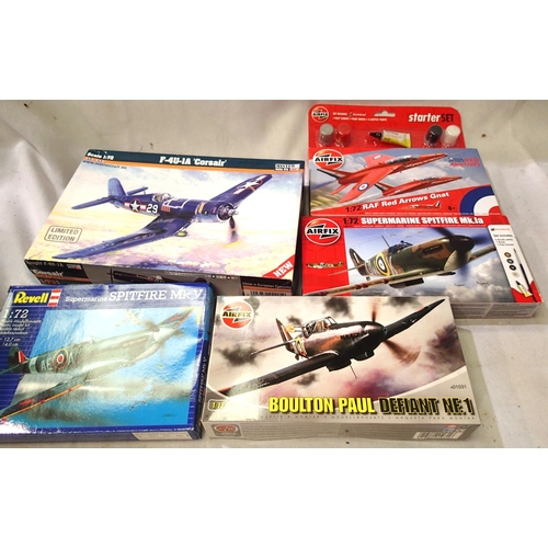 2059 - Five 1/72 scale aircrafts kits comprising of Corsair, Grat red arrows, Spitfire MKIA, defiant, Spitf... 