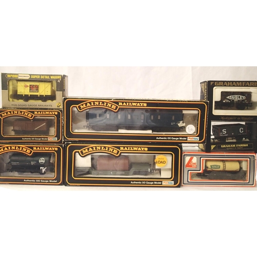 2102 - Eight OO scale wagons: Mainline, Wrenn, Farish, Lima etc. Mostly in excellent condition, boxes with ... 