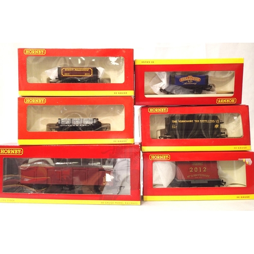 2115 - Six Hornby OO wagons including Anniversary Editions x3 and R6683A Extra Long CCT van, all excellent ... 