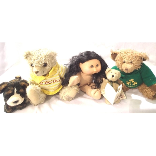 2167 - Five assorted bears/dolls including Cabbage Patch, Georgio, Beverly Hills 1996, Boyds, Keel Toys, Go... 