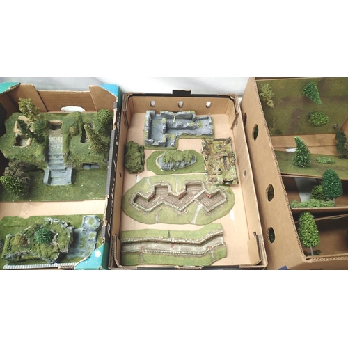 2185 - Selection of diorama bases including trenches, fields, trees etc, approximately 1/72 scale, suitable... 