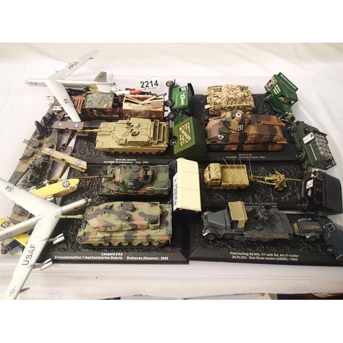 2214 - Selection of Die-cast and plastic military vehicles, air craft and ships, mostly very good to excell... 