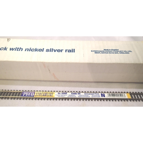 2242 - Peco N gauge track, SL 300 F, code 55, wooden sleeper, twenty eight yard lengths, Flexi-tracks as ne... 