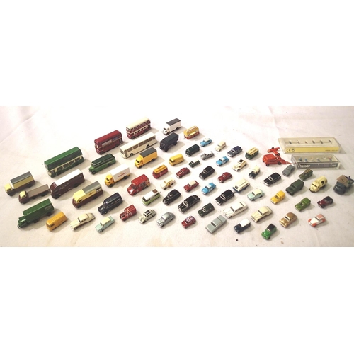 2247 - Approximately 60 N gauge vehicles, metal and plastic, buses, vans, cars, caravans. Plus Preiser six ... 