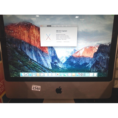 2340 - Apple IMac all in one desktop computer 24 inch screen, circa 2008, working/unlocked, lacking power s... 