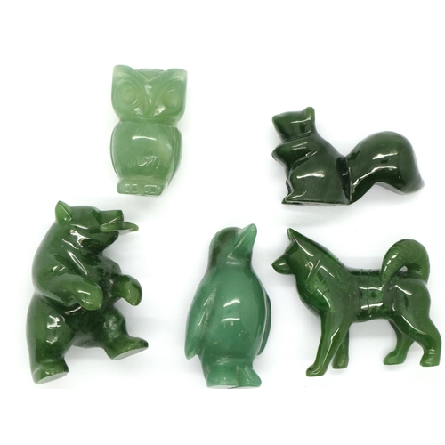 107 - Five green jade carved animal figures. P&P Group 1 (£14+VAT for the first lot and £1+VAT for subsequ... 